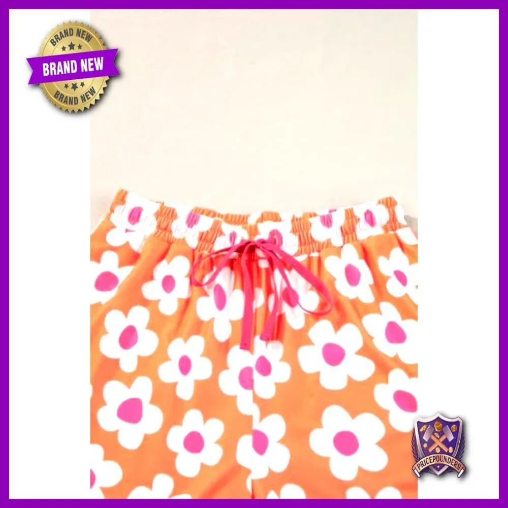 Floral Pajama Set with Notch Collar Drawstring Shorts Summer Sleepwear - Picture 4 of 7